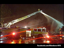 Greenwood VFD's Ladder 1 spraying into the massive IEI fire.